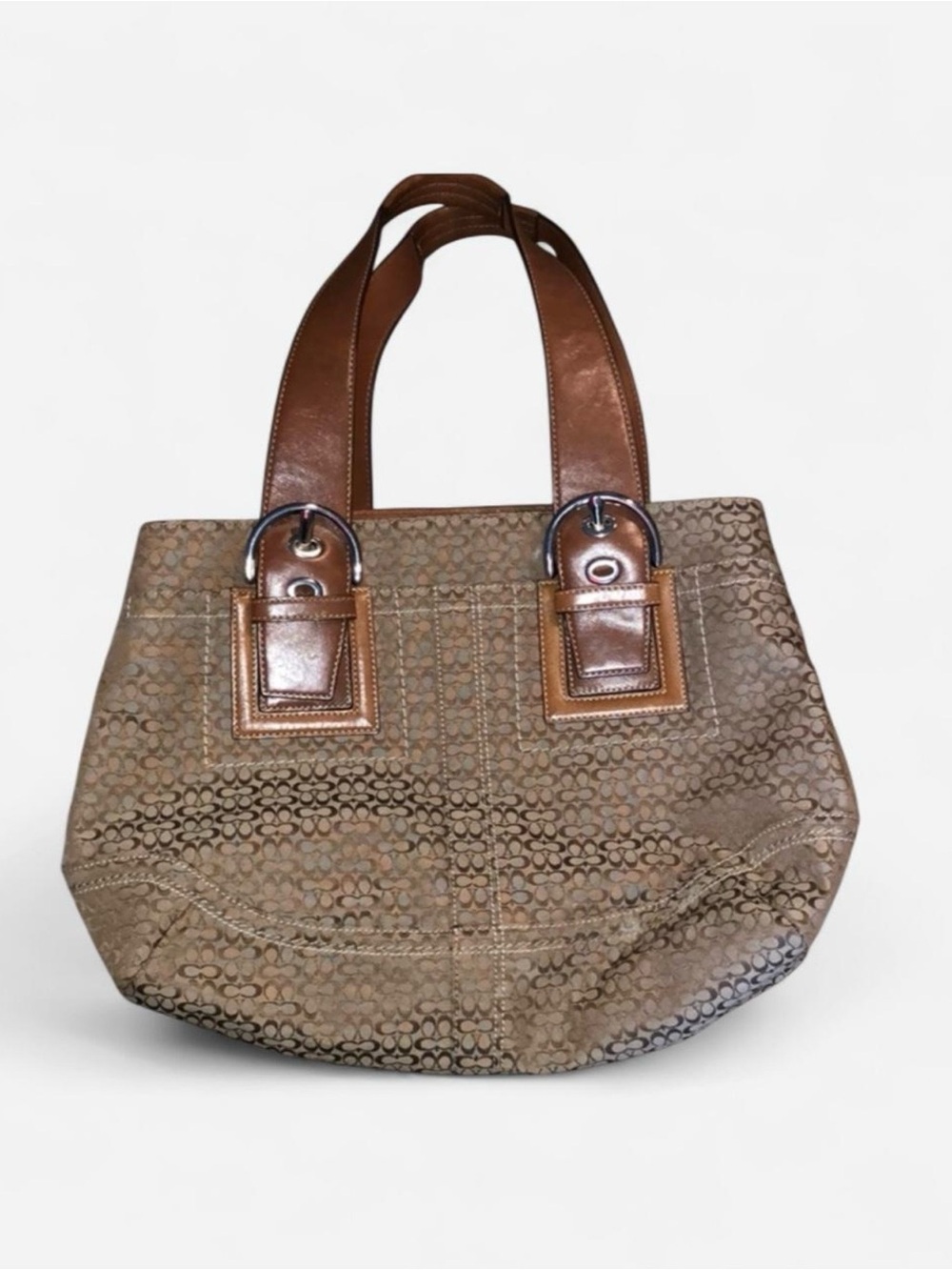 Coach Y2K SoHo Tan Signature Canvas Satchel with Brown Leather Trim - Picture 2 of 8
